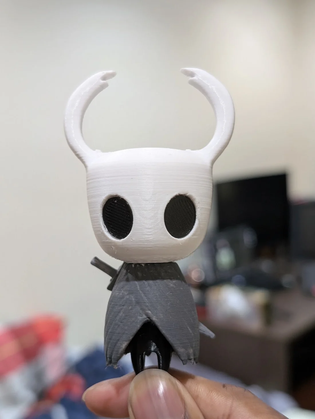 My white and grey 3D print of the Knight from Hollow Knight